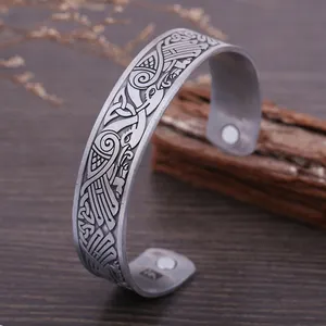 Gelang Magnetik Perawatan Kesehatan Viking Pribadi, Gelang Magnetik Perak Antik untuk Pria, Perhiasan Gelang Manset Tembaga Antik