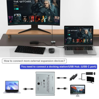 Commutateur USB-C bidirectionnel 8K60Hz 2 entrées 1 sortie 10 Gbps Type C, Hub sélecteur compatible avec la charge PD 100W