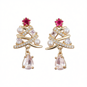Pendientes colgantes de árbol de Navidad dorados con cristales de imitación y perlas para mujer, joyería de fiesta, bonito diseño de estrella - Product Image 1