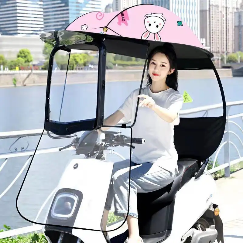 KLH439 Mädchen Motor Regenschutz Elektro fahrrad Regenschirm Wind dichte Sonnenschutz abdeckung Frauen Cartoon Druck Motorrad Regenschirm