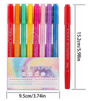 Ensemble de stylos surligneurs mignons à séchage rapide pour l'art aquarelle, 8 couleurs, imprimés UV, non effaçables, double ligne, pointe fine ondulée, pour usage quotidien