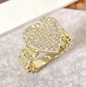 Cincin berbentuk hati modis untuk wanita, dapat diatur ukurannya, berlapis emas, bertabur zircon, model Nugget Iced Out - Product Image 1