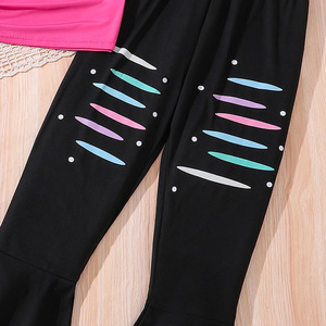Ropa juvenil Camiseta estampada de manga corta de verano Pantalones acampanados Conjunto de dos piezas para ropa de chicas adolescentes - Product Image 5