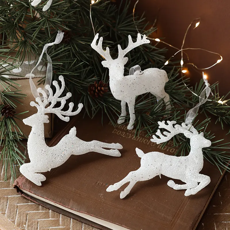 عيد الميلاد الزخرفية البلاستيك الأبيض الغزلان شجرة عيد الميلاد الأيائل شنقا قلادة شجرة عيد الميلاد اكسسوارات الديكور