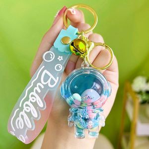 Kawaii Girl Boy Keyring Holder Creative Floating Oil Acrylic Bagpack Pendant Car <b>Key</b> <b>Ring</b> Cute Liquid Astronaut Keychain - Product Image 6