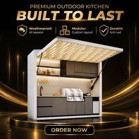 AXCELLENT Foshan Moderne 4m Maßgefertigte Outdoor-Kücheninsel 304 Edelstahl Modularer Grill Bar Aufbewahrung OEM Schwarz Matt + Holz