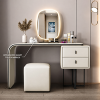 Table de toilette de luxe en chêne massif durable, couleur crème, pour chambre à coucher, coiffeuse moderne minimaliste en cuir avec rangement