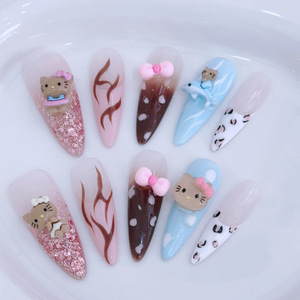 Handmade preto Kitty manicure unhas Y2K <span class=keywords><strong>Millennium</strong></span> Press-on armadura tamanho personalizável para dedos - Product Image 4