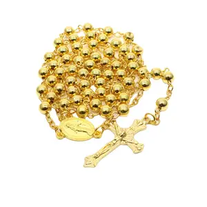 <span class=keywords><strong>Collana</strong></span> <span class=keywords><strong>Rosario</strong></span> Cattolico con Crocifisso e Perline in Ottone Placcato Argento e Oro con Madonna Vergine Maria per Donne - Product Image 1