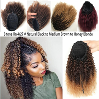 Brésilien brut Hilight Ombre #1B-4-27 Extension de queue de cheval avec cordon de serrage en cheveux humains Remy Afro-KC Human Hai Ponytails