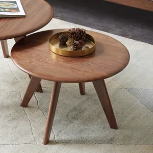 גבוהה באיכות סלון ריהוט מוצק עץ קפה שולחן סיטונאי אגוז צבע עגול עץ קפה שולחן