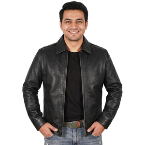 Men's Premium Quality Cowhide Leather Jacket Fashion Stand Collar Design with Front Logo New Arrival <b>Canvas</b> PU jacket for men - Product Image 1