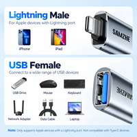 Adaptateur USB OTG SAMZHE pour iPhone L en alliage d'aluminium, convertisseur USB femelle pour téléphone portable, ordinateur portable, iPad avec lecteur externe et souris