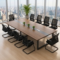 Table de conférence moderne noire pour 10 personnes, grande table de réunion, mobilier de bureau multimédia pour la formation