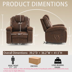 Yaşlılar için Modern Kahverengi Kumaş Döşemeli Metal Çerçeveli Sinema Koltuğu, Uzatılabilir Masaj ve Isıtma Özellikli, Kaldırılabilir ve Yatarlı Koltuk - Product Image 5