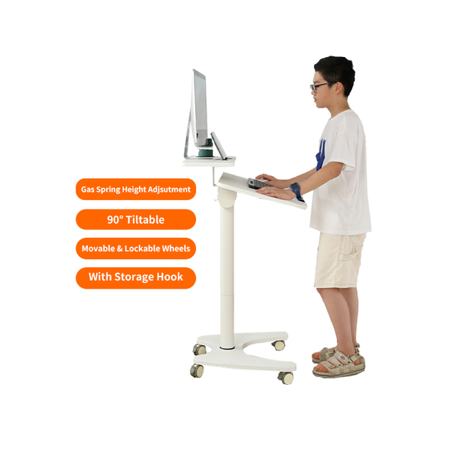 Home Office Workstation Adjustable Computer Desk Rolling Laptop Cart on Wheels Movable Tiltable Mobile Standing Desk Study Table