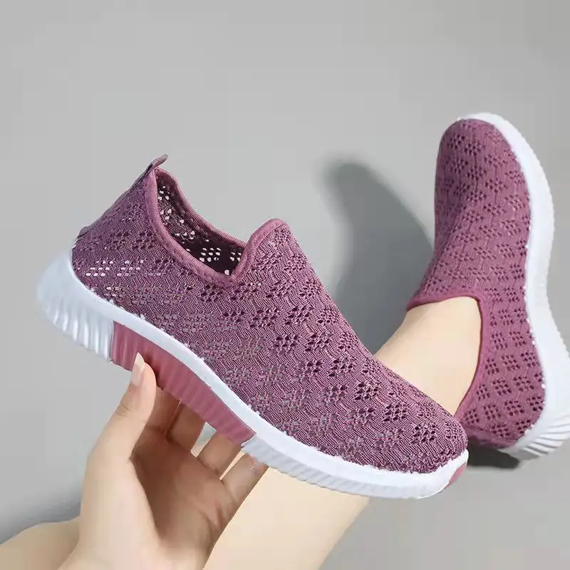 Hongyan, venta al por mayor, zapatillas nuevas de color puro, zapatos casuales cómodos, zapatos ligeros de fondo suave para mujer