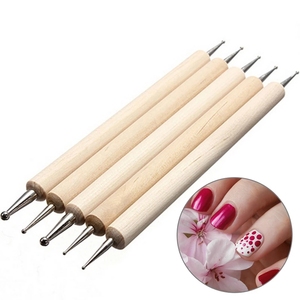 5pcs Wooden Handle Dotting Pen Set Flower Needle <b>Drill</b> Pen Indentation Pressure Line Ceramic Nail Art Tools Manicure Kit - Product Image 5