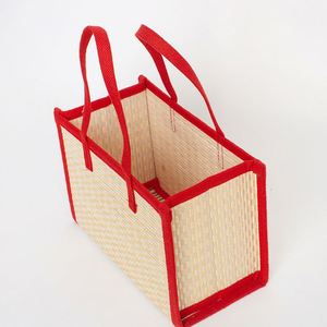 Caja de Regalo Rectangular de Bambú Tejido con Borde de Tela para Frutas, Cesta de Bambú Plegable con Asa y Tapa Abierta, Venta al por Mayor - Product Image 2