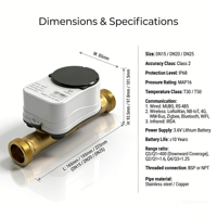 Compteur d'eau intelligent prépayé à ultrasons avec contrôle de vanne et système de gestion à distance NB-IoT pour facturation d'eau en appartement