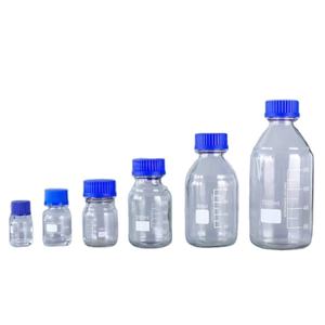 स्क्रू ब्लू ऑरेंज कैप के साथ परीक्षण प्रयोगशाला के लिए 100 मिलीलीटर 250 एमएल 500 एमएल पारदर्शी पैमाने लैब ग्लास स्टोरेज बोतल (स्क्रू कैप) - Product Image 2