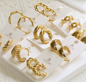 Boucles d'oreilles créoles YW hypoallergéniques en acier inoxydable, bijoux géométriques massifs plaqués or 18 carats, torsadées pour femme - Product Image 1