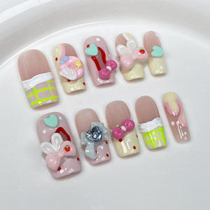 Kit de <span class=keywords><strong>faux</strong></span> ongles 3D faits main à presser, extra longs, forme cercueil, personnalisables pour fêtes, luxe, vente en gros, promotion - Product Image 6