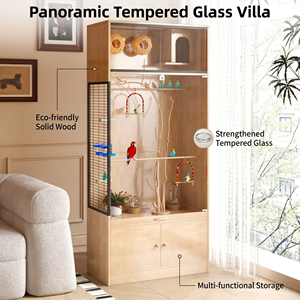 Jaula de Cría para Aves de Madera Sólida de Alta Gama con Vidrio Templado Transparente, Jaula de Lujo Resistente para Loros con Nido - Product Image 4