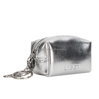 Grande pochette à monnaie nationale en cuir PU argenté brillant avec porte-clés, pochette à cosmétiques pour femmes, sac à fermeture éclair avec impression de lettres
