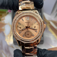 Montre à quartz pour femme, bracelet en acier inoxydable or rose, lunette en cristal scintillant, chronographe simple et décontracté
