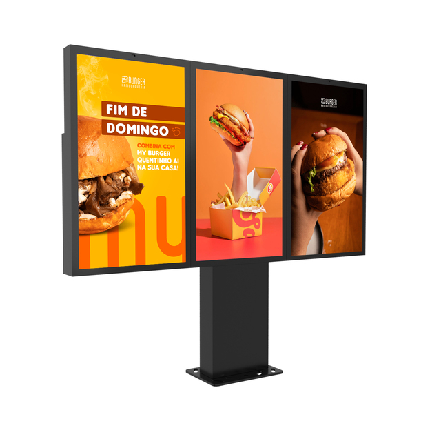 Triple Screens 43/49/55/65 Inch High Brightness 3500nits IP65 Outdoor Drive-Thru Menu Board Display 3-Year Warranty for