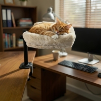 Lit pour chat réglable et rotatif à fixer au bureau, perchoir surélevé, pince antidérapante stable, siège en peluche douce pour chat, pour le bureau et la maison