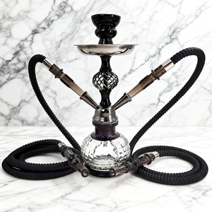 Diamond Cut Glass <b>Hookah</b> <b>Pipe</b> - Hollow Out Woven Pattern & Black-Silver Style for Casual Leisure - Product Image 2