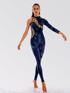 Novos Designs de Leotards em Tie Dye Azul Marinho com Design Off Shoulder da Anna Shi para Fantasias de Dança - Product Image 5