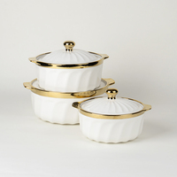 Nouvelle marmite en céramique de luxe plaquée or et cuisinière en porcelaine à double oreille, grande marmite avec couvercle