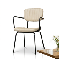 Chaise de salle à manger moderne en métal avec siège et dossier rembourrés, fauteuil beige avec structure noire pour restaurant, hôtel, salle à manger