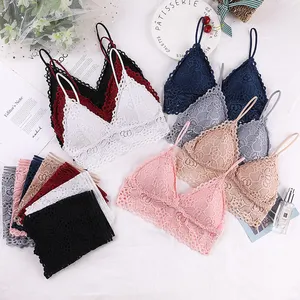 여성 레이스 뷰티 백 브래지어 세트 원활한 속옷 Backless 조끼 팬티 패딩 Bralette 여성 중공 여자 팬티