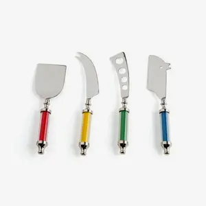 Juego de espátulas de diseño antiguo de acero inoxidable con mango de resina multicolor, elegantes utensilios para servir, perfectos para eventos y cenas. - Product Image 1