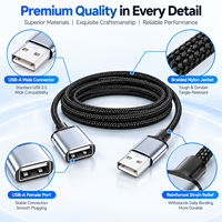 Kabel Ekstensi USB 2.0 Xput Tahan Lama, Male ke Female, Kabel Terjalin, Cangkang Logam, Plug and Play, Transfer Data Stabil untuk Laptop