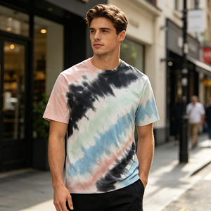 T-shirt da uomo di tendenza in 100% cotone, stile casual, ad asciugatura rapida, antipiega, con motivo tie-dye o tinta unita - Offerta <span class=keywords><strong>online</strong></span> - Product Image 3