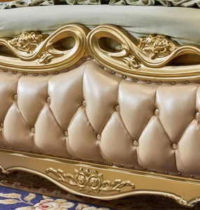 Ensemble de lit en cuir champagne haut de gamme européen 2026, double, en bois massif, style palais <span class=keywords><strong>français</strong></span> de luxe pour chambre principale de villa - Product Image 4