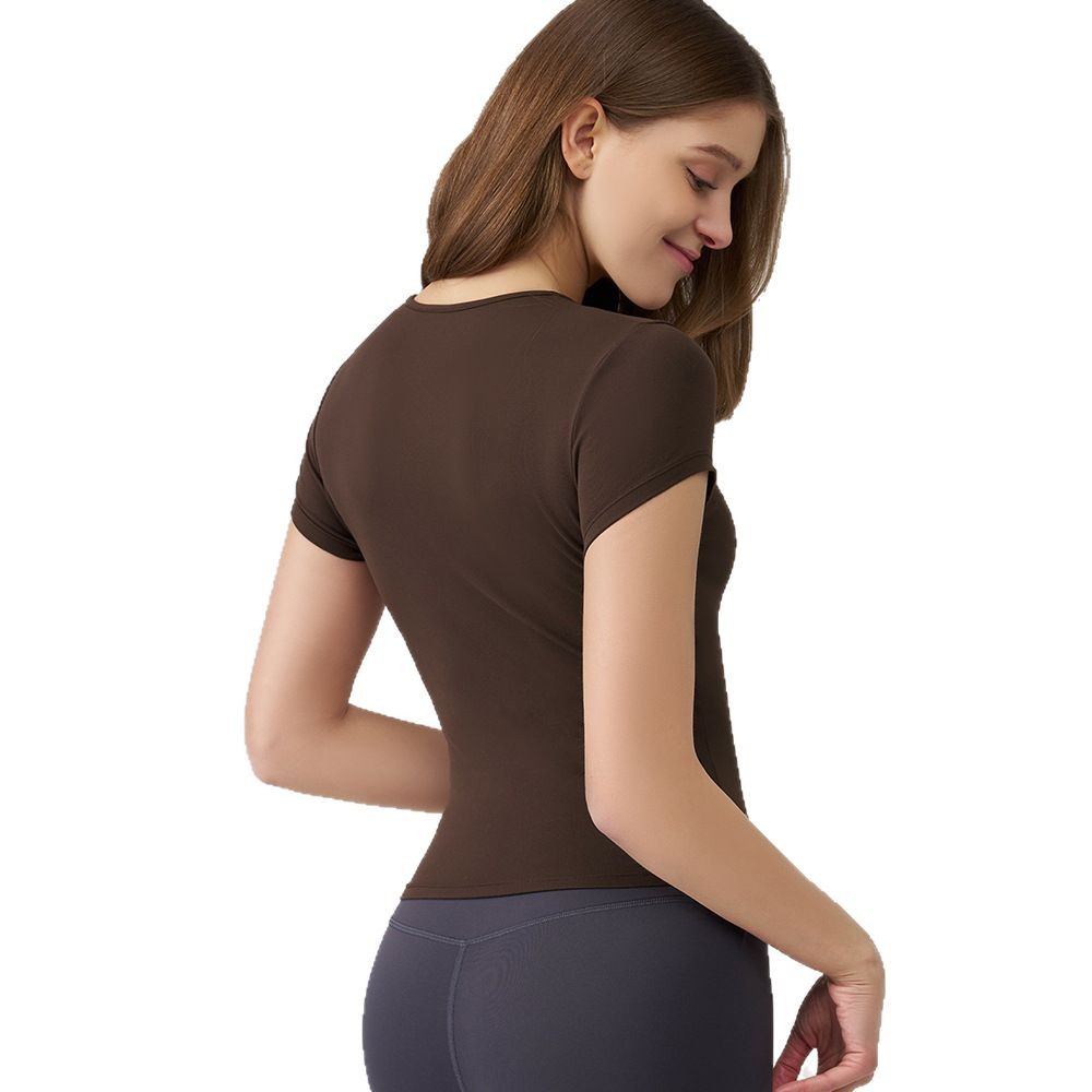New Nude Yoga Short Sleeved Breathable Lightweight Top for Women's Summer Running Sports T-shirt Slimming Quick Drying Fitness