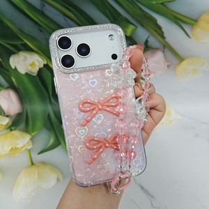 Custodia per telefono 3D <span class=keywords><strong>con</strong></span> motivo a conchiglia e cuori olografici, <span class=keywords><strong>con</strong></span> cordino di perline, estetica, protettiva per donne e ragazze, compatibile <span class=keywords><strong>con</strong></span> 17 - Product Image 3