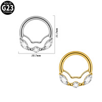 Anneau de nez, boucle d'oreille et anneau de mode en titane ASTM F136 G23 de luxe, avec serti en griffes en forme de cœur et zircone cubique sans soudure