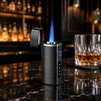 Briquet torche noir brossé, briquet à flamme jet, coupe-vent, rechargeable USB, avec fenêtre de niveau de carburant visible, cadeau pour hommes, vente en gros