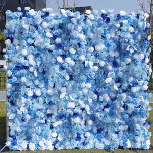 SN-D005 Explosieve Modellen Luxe Blauwe 8X8 Bloemenmuur Achtergrond Zijde Kunstmatige Decoratieve Bloemenmuur