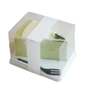 Custom Plastic Clear Triangle Mousse Desserts Cake Box Slice Cake Square Packaging Box with Fork