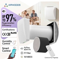 ECO PAIR 1 2 Ventilateur de récupération de chaleur mural ERV 60 m³/h, efficacité de 97 %, système de ventilation d'air frais à faible consommation d'énergie pour la maison