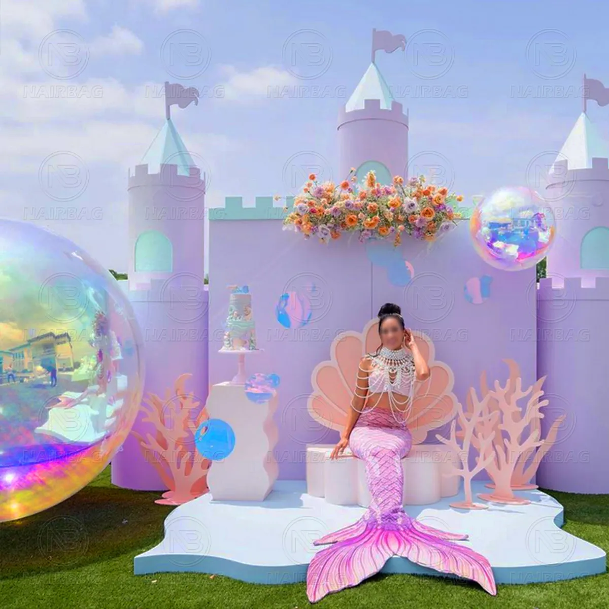 Décoration de thème de sirène Boules de miroir gonflables réfléchissantes éblouissantes Ballons géants en PVC Décor de scène de mariage