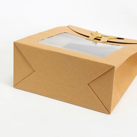 Sacs en papier cadeau kraft personnalisés fenêtre transparente transparente avec ruban noeud papillon poignée découpée pour les petites entreprises cookie